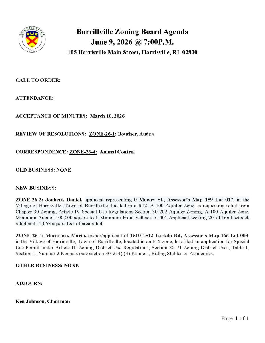 Zoning Hearing Agenda