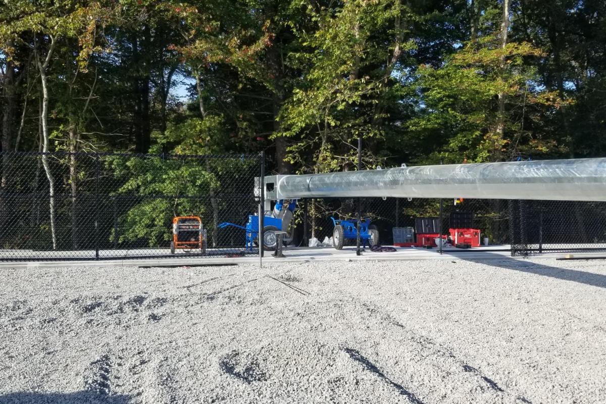 Lowered Light Pole by Hydraulic Piston